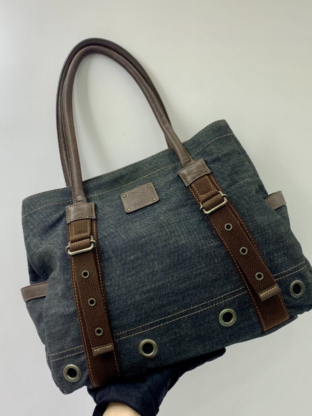 Burberry Dark Denim Tote with Brown Leather Straps
